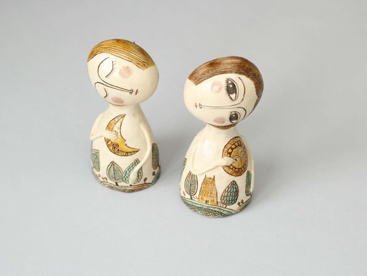 Set cu două păpuși decorative din ceramică - Luna și Soarele